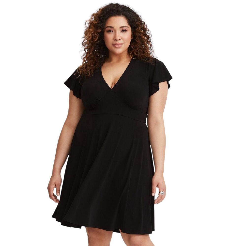Torrid Plus Size 1X Dress Solid Black Jersey Knit Skater Short Sleeve‎ Knee 504 - Picture 11 of 11